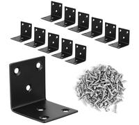 LALAGO 12pzs Soporte de Esquina Acero Inoxidable 50 x 50 x 50mm, Escuadra de Ángulo en Forma de L con 78 Tornillos, Conectores Angular de 90 Grados Negro para la Fijación y Reparación de Muebles
