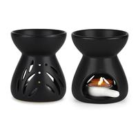 LALAGO 2pcs Quemador de Cerámica, Calentador de Aceite Esencial con Cuchara de Vela Pequeña, Dispersión de Aroma para Dormitorios y Cuartos de Baño, Lámparas Aromáticas Funnel-Shape(Negro)