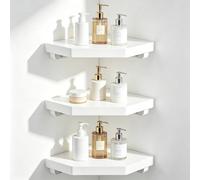 lalago 3 Unidades Estantería de Esquina Colgante de Madera 21,5 cm, Estantería Esquinera Colgante Blanco Maciza con Extremos Redondos de Pared para Cocina, Baño, Dormitorio, Salón y Oficina