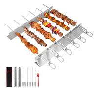 LALAGO 6pzs 41,3cm Pinchos BBQ con Soporte, Brochetas de Barbacoa de Acero Inoxidable, Juego de Pinchos Kebab con Cepillo y Bolsa para Barbacoas de Carbón, Gas y Eléctricas