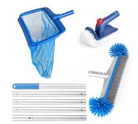 LALAGO Kit Limpieza Piscina, Incluye 17‘’ Cepillo de Limpieza, Red de Limpieza de Piscinas, 175 cm Barra de Aluminio, Cepillo para Piscina de 180 Grados de Rotación