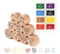 LALAGO Pack 9 Sellos Escolares, 8 Almohadilla de Tinta de Colores, Sellos de Profesor de Madera, Sellos de Motivación, Sello de Madera para niños, Sellos de Recompensa, Sellos para Animar a Alumnos