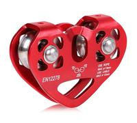 lalago Polea 30kN Rojo, Carro de Cable de Rescate con Tirolina de Doble Escalada en Forma de Corazón, Polea de Tirolesa para Cables Acero Ø8-12mm y Cuerdas Textiles de hasta Ø13mm para Escalada