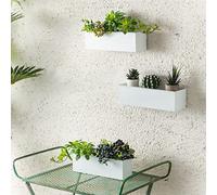 LaLaGreen - Macetero de pared (3 unidades, 12 pulgadas) para colgar en la pared, color blanco, macetas rectangulares grandes y largas de metal, macetas para alféizar de ventana, barandillas de jardín,