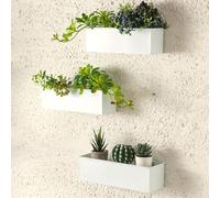LáLáGreen - Macetero de Pared para Exteriores (Paquete de 3, 14 Pulgadas), macetas Grandes de Montaje en Pared para suculentas Blancas, Maceta Rectangular de Metal Colgante, Cajas largas para Ventana
