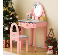 LALAHO Tocador infantil con taburete, tocador infantil para niñas, con cajón, con 7 juguetes de maquillaje Pretend Play (rosa)