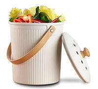 LALASTAR - Cubo de Compost de Cocina, contenedor de Compost para encimera con Tapa, Hecho de Fibra de bambú sostenible, Cubo de Compost de Cocina Inodoro, 1 galón, Crema