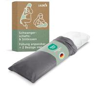 Laleni Almohada de Embarazo 40x145 cm + 2 Fundas, Cojín de Lactancia Oeko-Tex, Almohada de Soporte para Dormir, Almohada Lateral de Cuerpo, Cojín de Posicionamiento + 2 Fundas en Gris