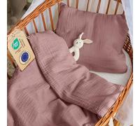 Laleni Juego de cama para bebé de 80 x 80 cm, algodón, 80 x 80 cm y funda de almohada de muselina de 35 x 40 cm, con certificado Oeko-Tex, funda de 80 x 80 cm, color lila
