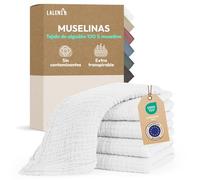 Laleni muselinas algodón 70x70cm 5 uds - gasas para bebés para Piel Sensible - Ideal como Toalla de recién Nacido Supersuave y Absorbente - pañales de Muselina - Muselina algodón bebé en Blanco