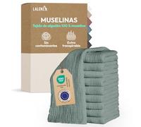 Laleni muselinas bebé algodón 70x70cm 10 uds - gasas para bebés para piel sensible - ideal como toalla bebé recién nacido supersuave y absorbente - pañales de muselina - muselina algodón bebé en verde