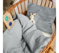 Laleni Ropa de cama de muselina de algodón de 80 x 80 cm + funda de almohada de 35 x 40 cm, certificado Öko-Tex, color azul