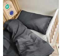 Laleni Ropa de Cama Infantil de 100 x 135 cm, de Muselina de algodón, Certificado Oeko-Tex, 2 Piezas (Funda nórdica y Funda de Almohada de 40 x 60 cm), Color carbón