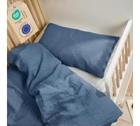 Laleni Ropa de cama infantil de muselina de algodón, 100 x 135 cm + funda de almohada de 40 x 60 cm, certificado Oeko-Tex, 2 piezas, Queen (100 x 135 cm) + Pillow (40 x 60 cm), Azul