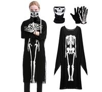 Lalieffacely Disfraz Esqueleto, Disfraz Halloween Adulto con Mascara Esqueleto y Guantes para Mujer Hombre Adulto para Fiesta de Halloween, Carnaval