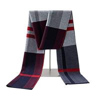 Lallier Bufanda de lana merina para hombre, corbata larga de invierno con caja de regalo, Tela Escocesa Gris Rojo