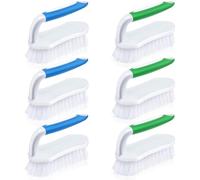 Lallisa 6 cepillos de limpieza cómodos de agarrar, cepillos resistentes a granel con mango de cerdas rígidas flexibles para ducha, alfombras, cocina, azulejos (azul, verde)