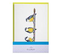 Lalo 60807L - Un sachet de correspondance fantaisie comprenant une carte double 10,7x15,2 cm et une enveloppe doublée 11,4x16,2 cm, Mesanges porte-plume