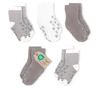 LaLoona Set de Calcetines para Gatear Bebe, 5 Pares de Calcetines Antideslizantes Bebe 3-9 y 9-12 Meses, Alto Contenido de Algodón, ÖKOTEX Standard 100 - Gris