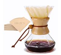 Lalord Cafetera con filtro de acero inoxidable, jarra de café de vidrio de borosilicato, collar de madera moderno, jarra de café (transparente, 600 ml (solo filtro de papel)