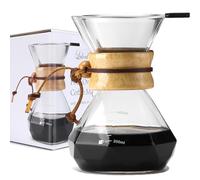 Lalord Cafetera de Goteo con Filtro de Acero Inoxidable Reutilizable, Jarra de Café de Vidrio de Borosilicato, Collar de Madera, Capacidad Para 2 tazas, 13.5 oz/400 ml