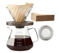 Lalord Cafetera de Goteo de Borosilicato de 20 onzas con Filtro de Papel V02, 100 hojas, Mango de Nogal y Tapa de Cafetera, 600 ml