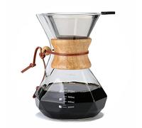 Lalord Cafetera para verter sobre café, cafetera pour over, jarra de vidrio de borosilicato de 27 onzas, filtro de acero inoxidable de doble capa y collar de madera moderno