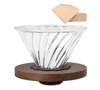 Lalord Gotero de café con 100 filtros de papel V02, mango de nogal y vidrio de borosilicato, gotero de café de vidrio V02, capacidad para 1-4 tazas