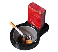 Laluerck Cenicero de plástico para colgar en la pared, cenicero de plástico con contenedor de cigarrillos de acero inoxidable, adhesivo blanco/negro, para colgar en la pared, soporte de almacenamiento