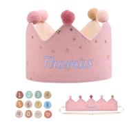 Lam Hub Fong Corona de Cumpleaños Personalizada para Niños - Gorro de Fiesta de Tela con Nombre y Chapas de números Ajustable Reutilizable para Cumpleaños y Fotos (Style 5)