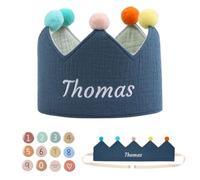 Lam Hub Fong Corona de Cumpleaños Personalizada para Niños - Gorro de Fiesta de Tela con Nombre y Chapas de números Ajustable Reutilizable para Cumpleaños y Fotos (Style 3)