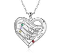 Lam Hub Fong Personalizado Mujeres Collar Plata Corazón Grabado Colgante con 4 Nombres Collar para Hijas Cadena Mujeres Joyas Regalo para el Día de la Madre Día de San Valentín (5 nombre)
