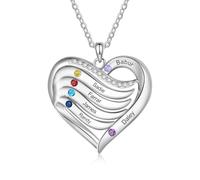 Lam Hub Fong Personalizado Mujeres Collar Plata Corazón Grabado Colgante con 4 Nombres Collar para Hijas Cadena Mujeres Joyas Regalo para el Día de la Madre Día de San Valentín (6 nombre)