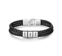 Lam Hub Fong Pulsera Personalizada para Hombre con 1-8 Nombre Grabado Plata Cuentas Cuero Trenzado Pulsera padre Amigo Hijo Regalo para el Día de San Valentín Día de los Padres (3 Nombre)