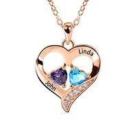 Lam Hub Fong Regalos de Nochebuena para Mujeres, Collar personalizado, Plata S925, Grabado Individualmente con 2-5 Piedras de Nacimiento y Nombre, Collares Colgantes de Corazón Diseñados a Medida