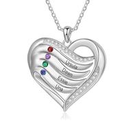 Lam Hub Fong Regalos de Nochebuena para Mujeres, Collar personalizado, Plata S925, Grabado Individualmente con 2-5 Piedras de Nacimiento y Nombre, Collares Colgantes de Corazón Diseñados a Medida