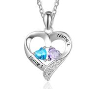 Lam Hub Fong Regalos de Nochebuena para Mujeres, Collar personalizado, Plata S925, Grabado Individualmente con 2-5 Piedras de Nacimiento y Nombre, Collares Colgantes de Corazón Diseñados a Medida