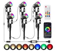 Lam(MS)pen 6 Focos LED RGBW de Jardín con Temporizador Bluetooth APP, Luces para Jardin, RGB+Blanco Cálido con Clavija de Tierra IP65 Impermeable 24V para Exterior