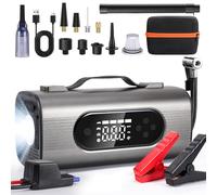 LAMA Arrancador de batería de coche 8 en 1, paquete de potencia de 20000mAh 12V con compresor de aire/manómetro de presión de neumáticos/aspiradora de coche/pantalla LCD/luz LED para motores de hasta