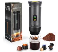 LAMA Cafetera Portátil Eléctrica de Cápsulas Compatible con Cápsulas de Café y Café en Polvo, Calentamiento Instantáneo, Mini Cafetera para Camping, Coche, Viaje, Gris