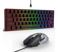 LAMA Combo de teclado y mouse para juegos al 60%, juego de mini teclado y mouse compacto de 61 teclas, retroiluminación RGB, juego de juegos portátil con cable para PC de escritorio, negro