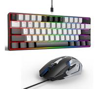 LAMA Combo de teclado y mouse para juegos al 60%, juego de mini teclado y mouse compacto de 61 teclas, retroiluminación RGB, juego de juegos portátil con cable para PC de escritorio, negro y blanco