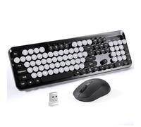 LAMA Juego de teclado y ratón inalámbrico, retro, redondo, máquina de escribir con 104 teclas y teclado numérico, receptor USB, teclas redondas retro de 2,4 GHz para Windows PC portátil, Plug & Play