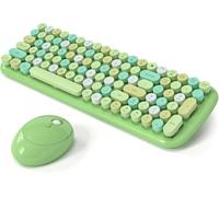 LAMA Juego de teclado y ratón inalámbrico, retro, redondo, máquina de escribir, teclado con 104 teclas y teclado numérico, receptor USB, teclas redondas retro de 2,4 GHz para Windows PC portátil, Plug