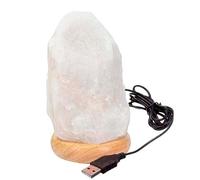LAMARE Lámpara USB de sal del Himalaya - BLANCO - Lámpara de escritorio con base de madera y LED multicolor