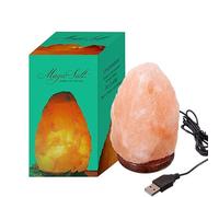 LAMARE Lámpara USB de sal del Himalaya - ROSA - Lámpara de escritorio con base de madera y LED multicolor