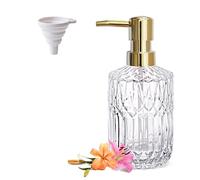 LaMarriti Dispensador de jabón de vidrio con bomba a prueba de óxido, dispensador de loción de manos transparente recargable de 13.5 onzas para encimera de baño y cocina, accesorios de baño vintage de