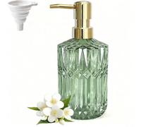 LaMarriti Dispensador de jabón de Vidrio Verde con Bomba Dorada a Prueba de óxido, dispensador de jabón de Cocina de Vidrio Transparente Recargable, dispensador de loción de baño para jabón de Manos