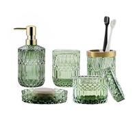 LaMarriti Juego Completo de 5 Accesorios de baño de Cristal, dispensador de loción, jabonera, Soporte para Cepillo de Dientes, Vaso, tarros de hisopo de algodón, decoración Moderna de baño y Juego de