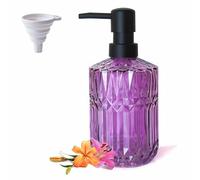 LaMarriti Purple Soap Dispenser with Black Rust Proof Pump, 12 Oz Refillable Clear Glass Hand Lotion Dispenser for Bathroom, Kitchen, Vintage Bathroom Decor, Puple Kitchen Accessories